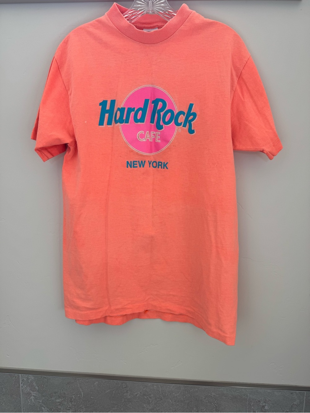 Vintage Hard Rock Cafe Coral Orange Tee with Pink Logo Accents Earth Day Special